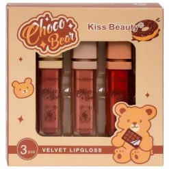 Kiss Beauty Choco Bear 3 in 1 Velvet Lip Gloss 3pcs set