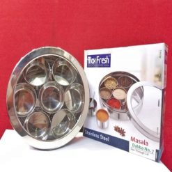Stainless Steel Masala Dabba Spice Box With Transparent Glass Lids - 7 Pcs
