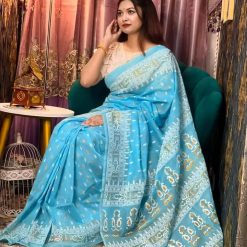 Half silk saree skin print work
